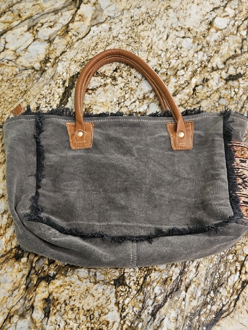 Myra Bag Patchwork Leopard Accent XL Tote Bag in Brown and Gray - Picture 2 of 8